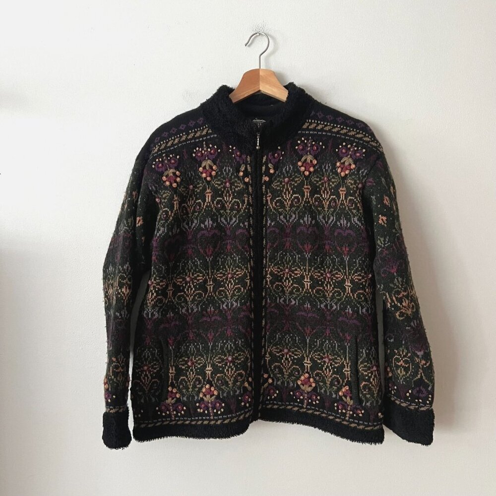 Icelandic Design Wool Blend Full Zip Sweater Jacket Women's Size Large